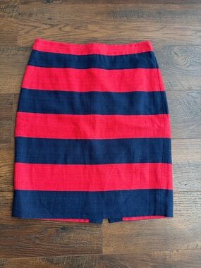 J.Crew Striped Red and Navy Pencil Skirt